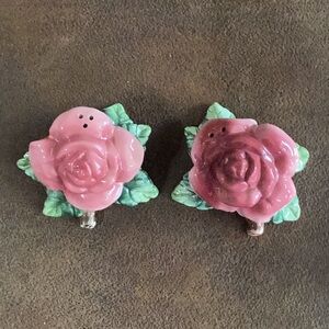 OCI Vintage Porcelain Pink Rose Small Salt & Pepper Shakers / Gently Used